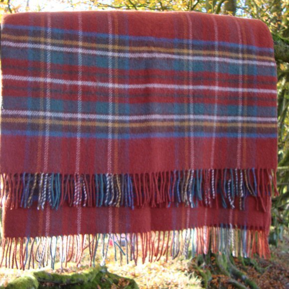 Antique Royal Stewart Tartan Pure New Wool Rug Blanket 01