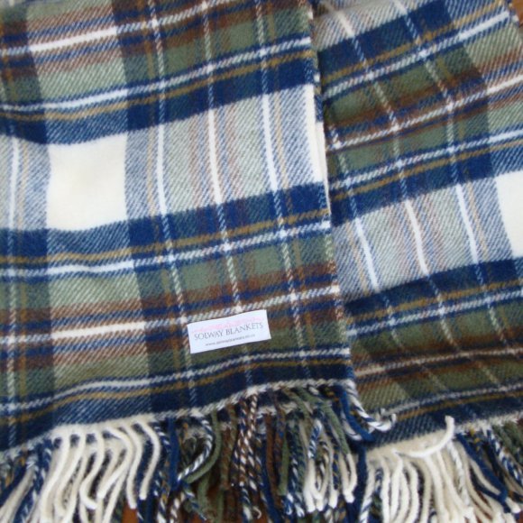 Muted Blue Stewart Tartan Pure New Wool Rug Blanket 01