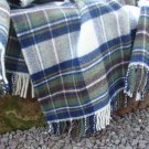 Muted Blue Stewart Tartan Pure New Wool Rug Blanket 03