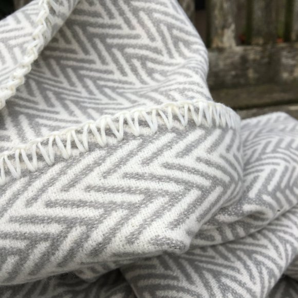 Silver Grey Chevron Cotton Blanket Throw 01