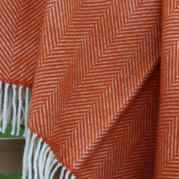 Pumpkin Orange Fishbone Pure New Wool Knee Rug 01
