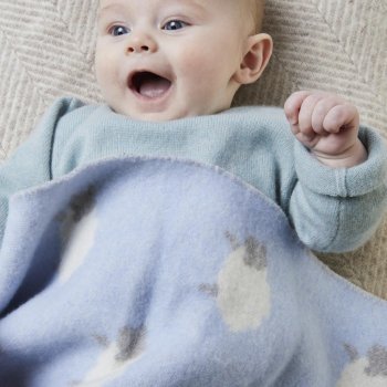 Sheep Blue Merino Wool Baby Blanket