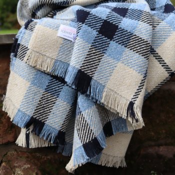 Navy and Sky Blue Keith Check Recycled Rug