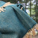 Emerald Mustard Herringbone Pure New Wool Blanket Throw 04