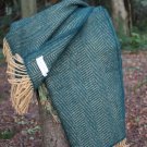 Emerald Mustard Herringbone Pure New Wool Blanket Throw 05