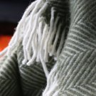 Olive Fishbone Pure New Wool Blanket Throw 02