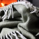 Olive Fishbone Pure New Wool Blanket Throw 03