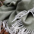 Olive Fishbone Pure New Wool Blanket Throw 06