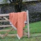 Pumpkin Orange Fishbone Pure New Wool Blanket Throw 03