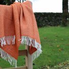 Pumpkin Orange Fishbone Pure New Wool Blanket Throw 07