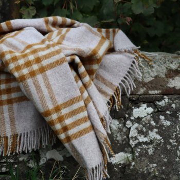 Hex English Mustard Check Pure New Wool Extra Large Blanket
