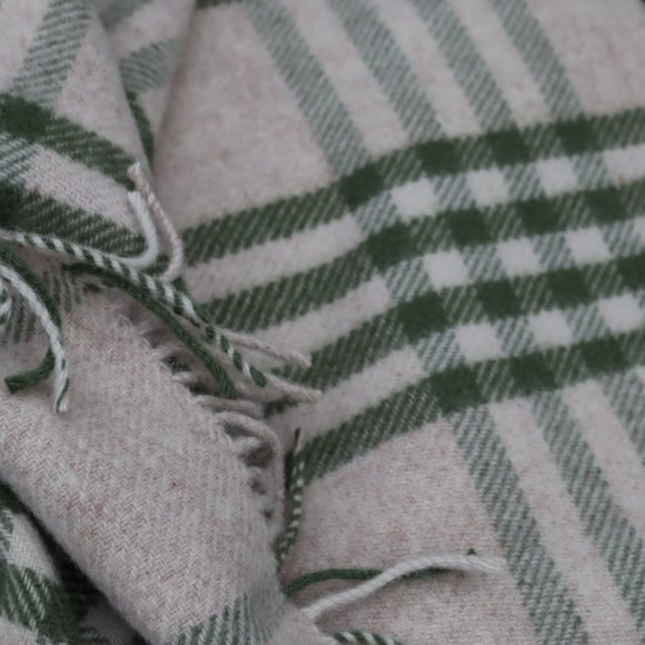 Hex Olive Green Check Pure New Wool Extra Large Blanket 01