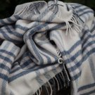 Hex Slate Blue Check Pure New Wool Extra Large Blanket 04
